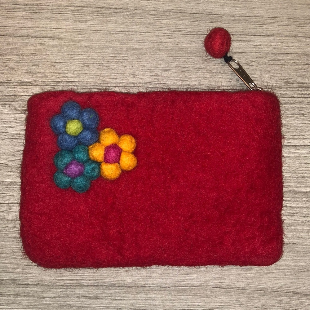 Red wool pouch